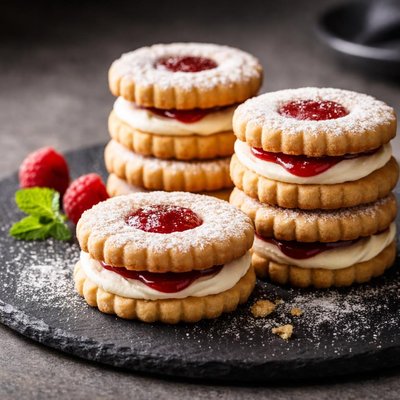Cookie with cream and jam