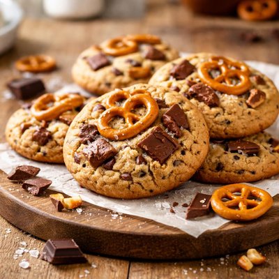 Cookie with pretzels and chocolate chunks
