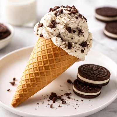 Cookies and cream ice cream cone