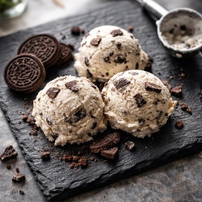 Cookies and cream scoops ice cream
