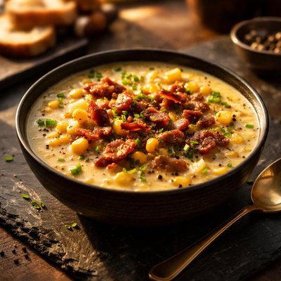 Corn chowder with bacon
