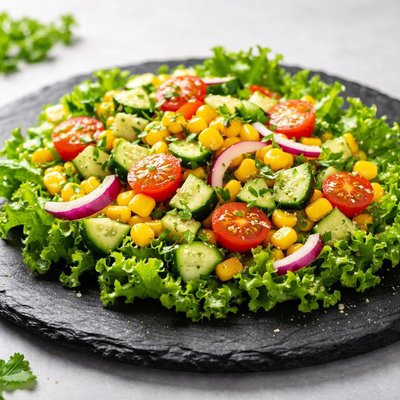Corn cucumber lettuce salad