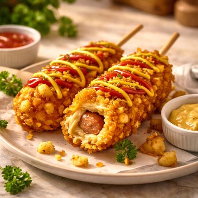 Corn dog with diced potatoes