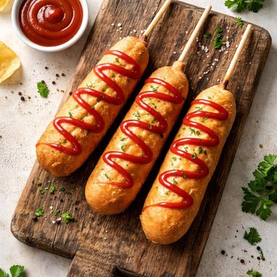 Corn dog with ketchup