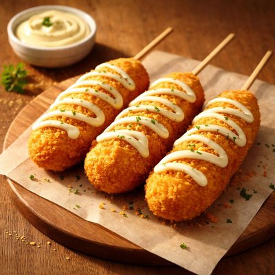 Corn dog with mayonnaise