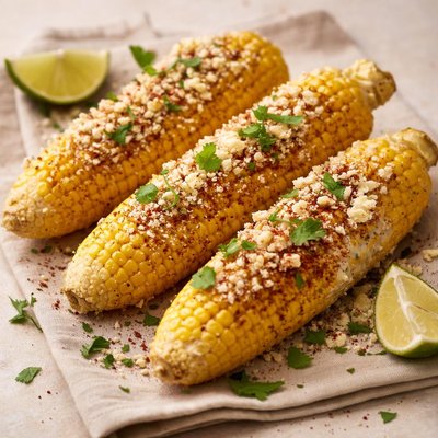 Corn on the cob with cheese and seasoning
