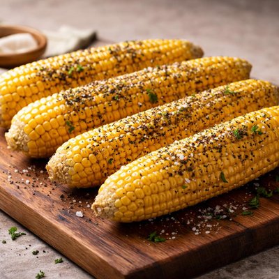 Corn seasoned with salt and pepper