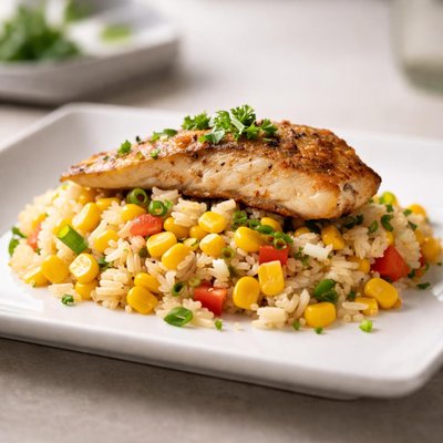 Corn with fish fillet rice