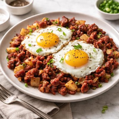 Corned beef with eggs
