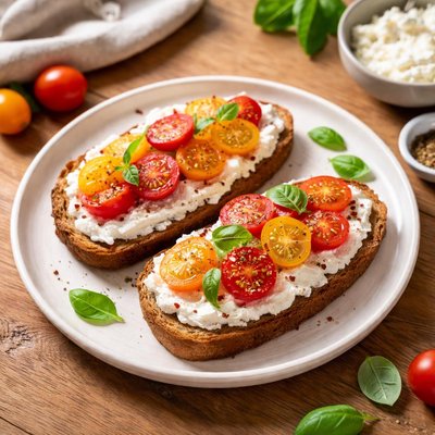 Cottage cheese toast with tomatoes