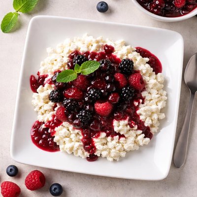 Cottage cheese with berry sauce
