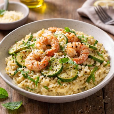 Courgette prawn risotto