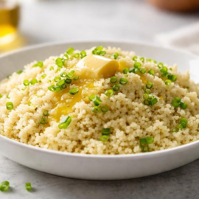 Couscous with melted butter and scallions