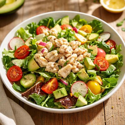 Crab meat avocado garden salad