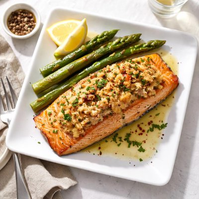 Crab stuffed salmon