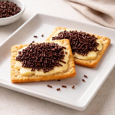 Cracker with butter and chocolate sprinkles