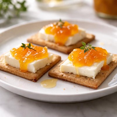 Cracker with cheese and marmalade