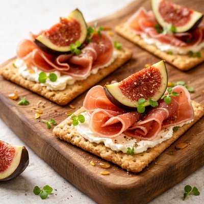 Cracker with prosciutto and fig