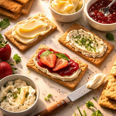 Crackers with butter and spread
