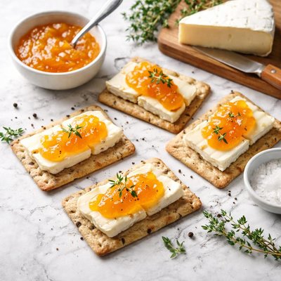 Crackers with cheese and marmalade