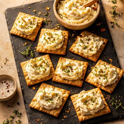 Crackers with cheese spread