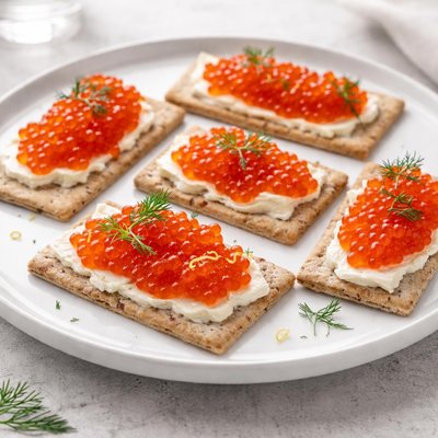 Crackers with red caviar