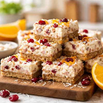 Cranberry orange no bake coconut bars