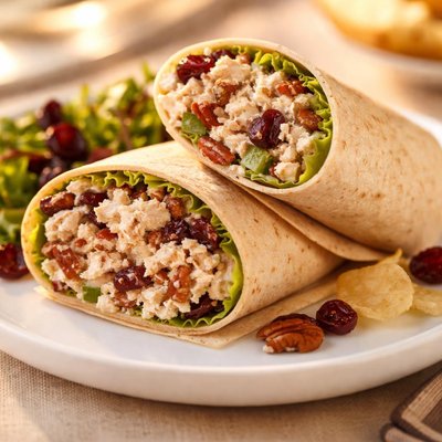 Cranberry pecan chicken salad wrap