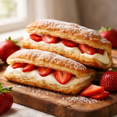 Cream-filled pastry with strawberry