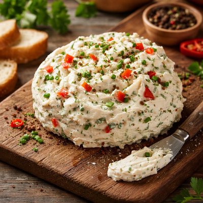 Cream cheese with herbs and red peppers