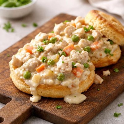 Cream chicken over biscuits