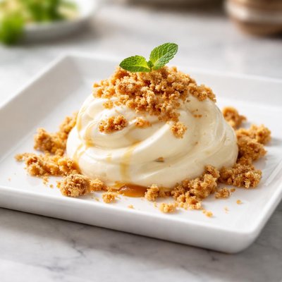 Cream dessert with crumbled cookies
