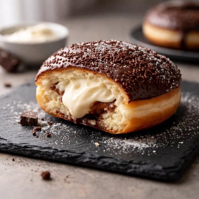 Cream filled chocolate doughnut