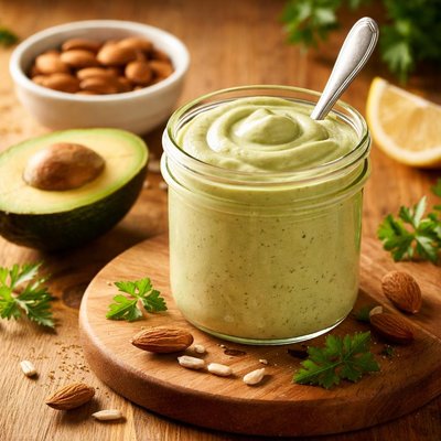 Creamed almond and avocado dressing