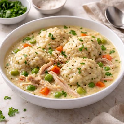 Creamy chicken soup with dumplings