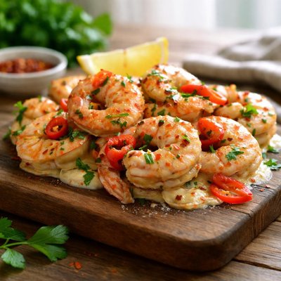 Creamy chilli garlic prawns