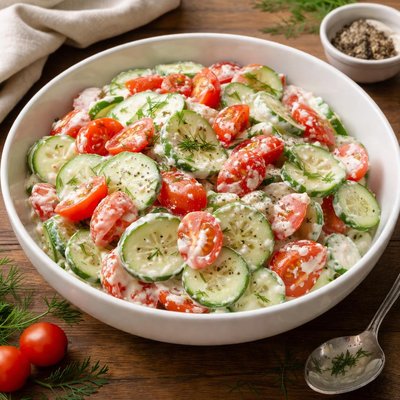 Creamy cucumber and tomato salad