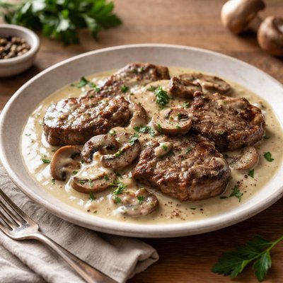 Creamy mushroom sauce with meat
