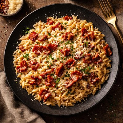 Creamy orzo pasta bacon