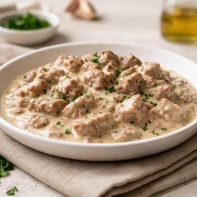 Creamy sauce with diced meat