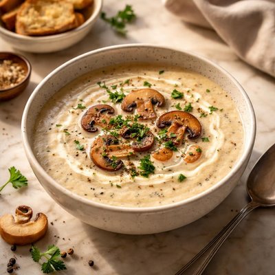 Creamy soup with mushrooms