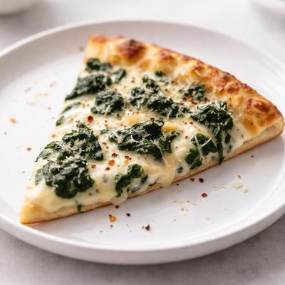 Creamy spinach pizza slice