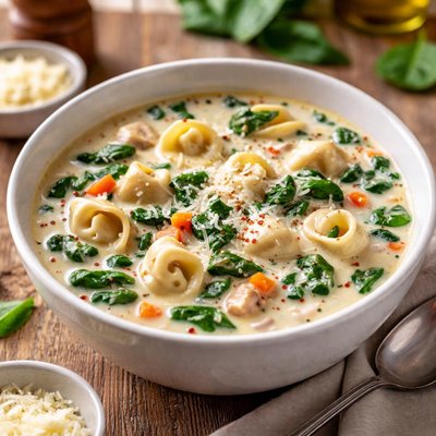 Creamy spinach tortellini soup