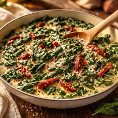 Creamy spinach with sun-dried tomatoes