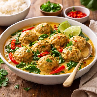Creamy thai coconut chicken meatball curry