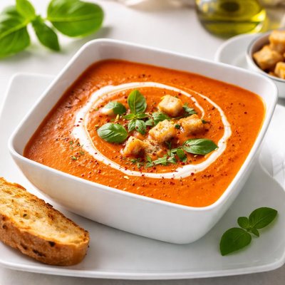 Creamy tomato and roasted red pepper soup