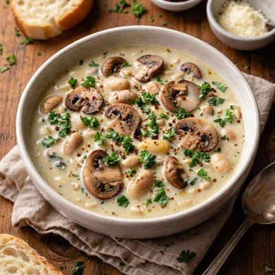 Creamy white bean and mushroom soup