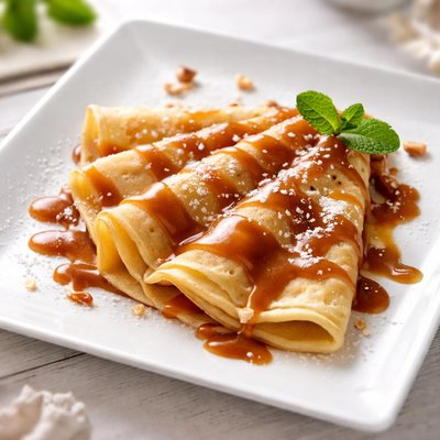 Crepe with caramel sauce
