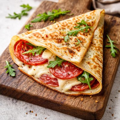 Crepe with cheese and salami