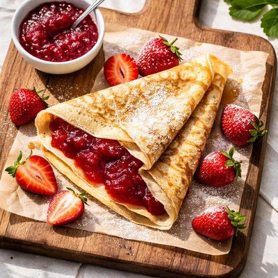 Crepe with strawberry jam